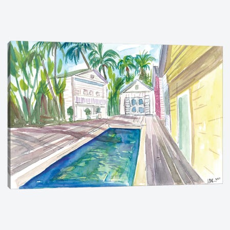 Yellow Conch Dreams In Key West With Cool Pool Canvas Print #MMB458} by Markus & Martina Bleichner Canvas Wall Art