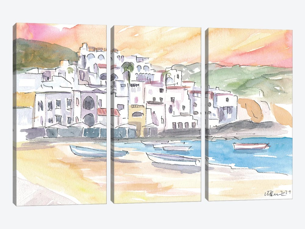 Splendid Ischia Harbour View In Bright Sunshine by Markus & Martina Bleichner 3-piece Canvas Wall Art