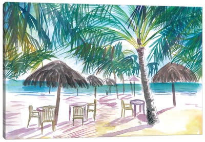 Caribbean Beach Bar Restaurant Under Palms Canvas Art Print - Caribbean Art