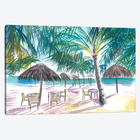Caribbean Beach Bar Restaurant Under Palms Canvas Print #MMB463} by Markus & Martina Bleichner Canvas Art Print
