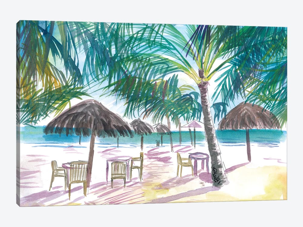 Caribbean Beach Bar Restaurant Under Palms by Markus & Martina Bleichner 1-piece Canvas Print
