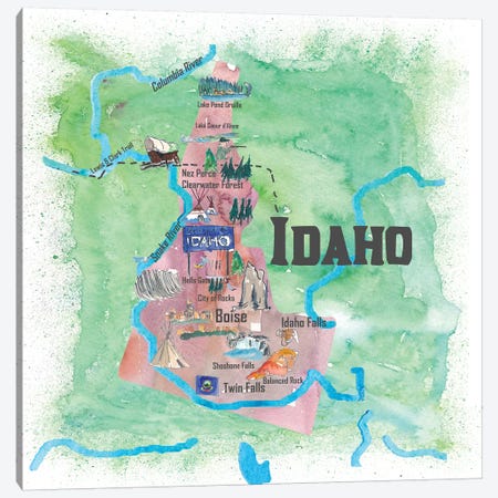 USA, Idaho Illustrated Travel Poster Canvas Print #MMB46} by Markus & Martina Bleichner Canvas Wall Art