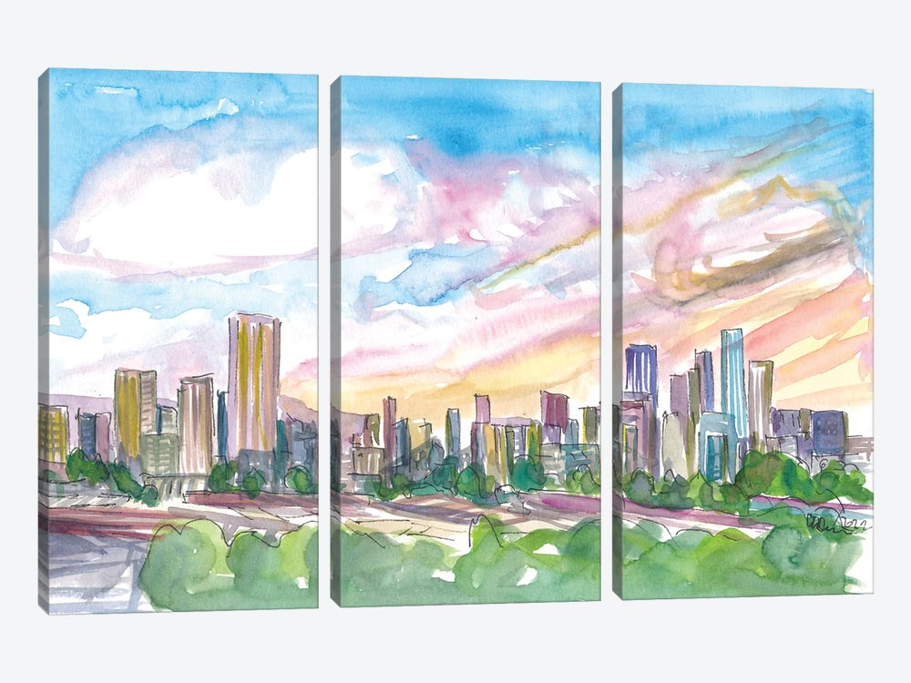 Manchester England Spectacular Skyline At Sunset by Markus & Martina Bleichner 3-piece Canvas Print