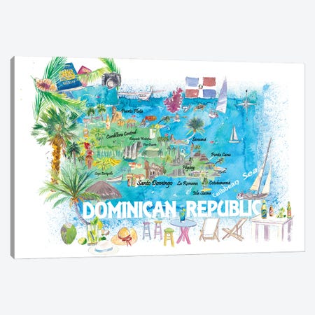 Dominican Republic Illustrated Travel Map With Roads And Highlights Canvas Print #MMB473} by Markus & Martina Bleichner Canvas Wall Art