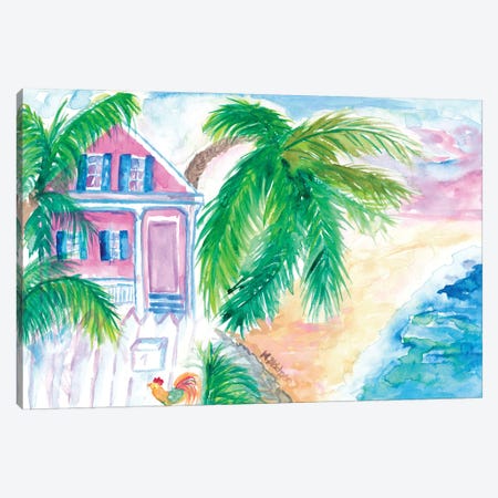 Key West Conch House And Beach With Rooster Canvas Print #MMB476} by Markus & Martina Bleichner Canvas Print