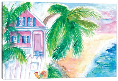 Key West Conch House And Beach With Rooster Canvas Art Print - Markus & Martina Bleichner