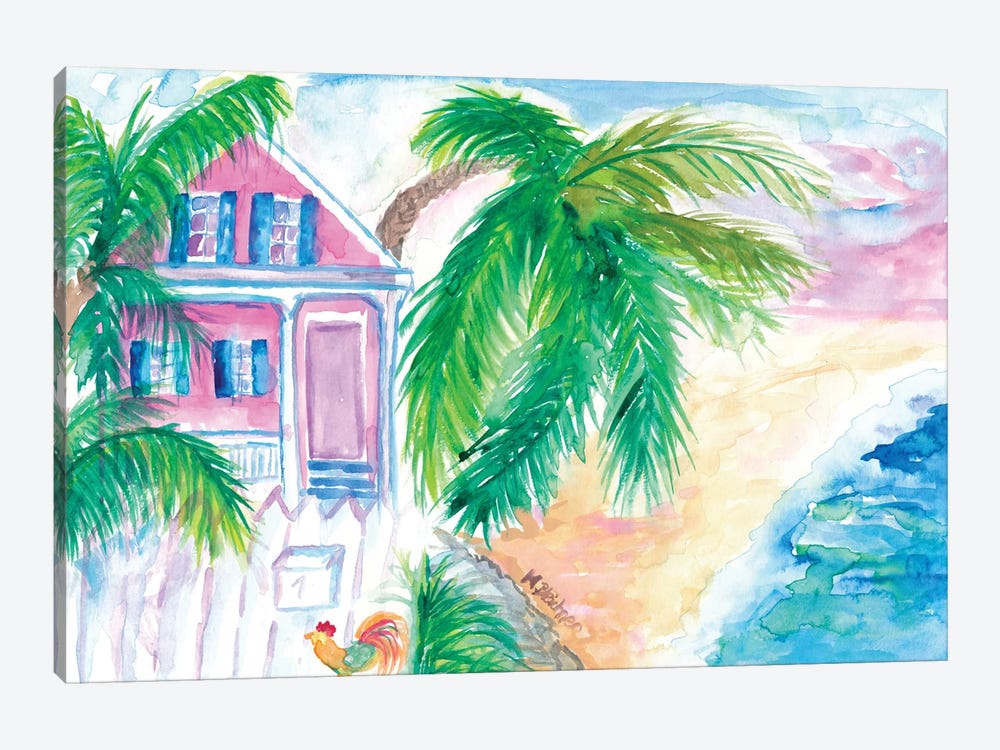 Key West Conch House And Beach With Rooster by Markus & Martina Bleichner 1-piece Canvas Print