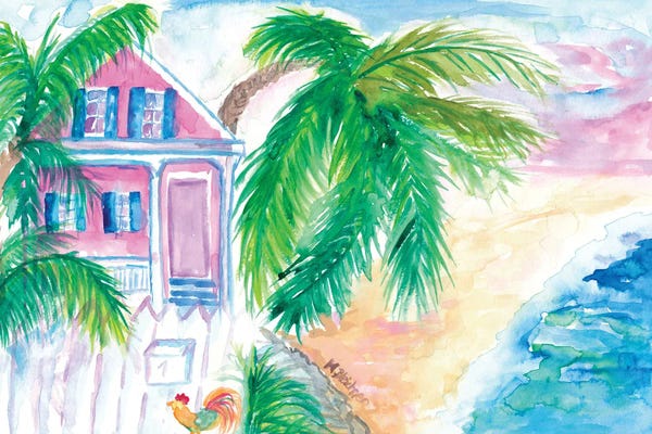 Tropical Décor: Key West Conch House And Beach With Rooster by Markus & Martina Bleichner