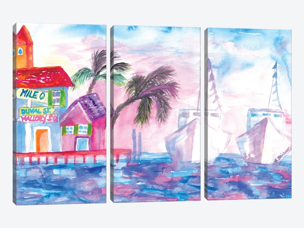 Key West Florida Colorful Pier With Boats by Markus & Martina Bleichner 3-piece Canvas Art