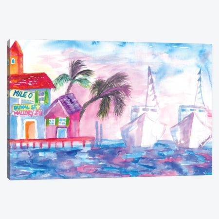 Key West Florida Colorful Pier With Boats Canvas Print #MMB477} by Markus & Martina Bleichner Canvas Print