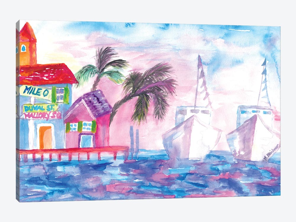 Key West Florida Colorful Pier With Boats 1-piece Canvas Artwork