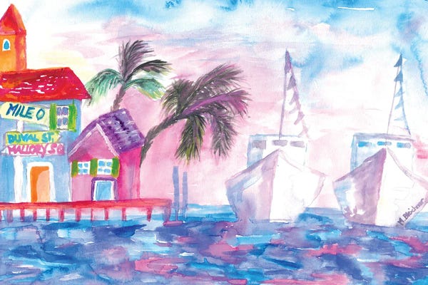 Markus & Martina Bleichner: Key West Florida Colorful Pier With Boats by Markus & Martina Bleichner