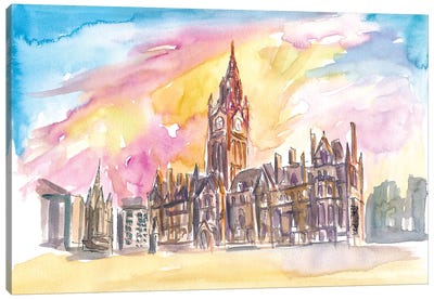 Manchester England Town Hall In Warm Sunlight Canvas Art Print - Manchester Art