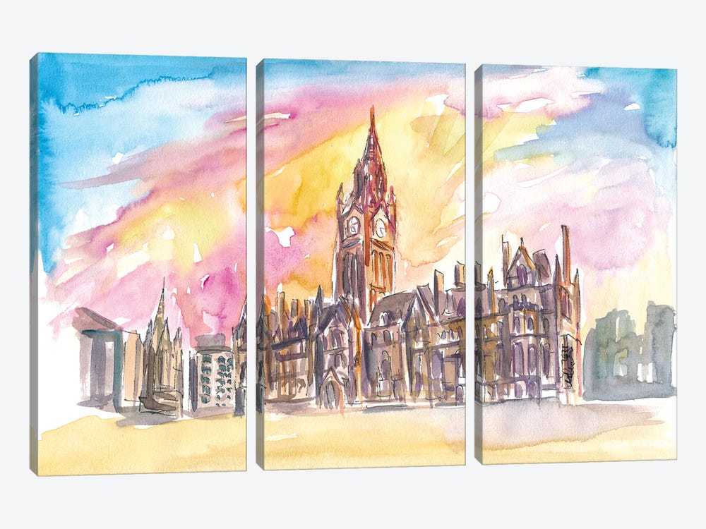 Manchester England Town Hall In Warm Sunlight by Markus & Martina Bleichner 3-piece Canvas Art Print