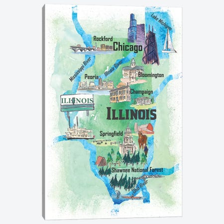 USA, Illinois Illustrated Travel Poster Canvas Print #MMB47} by Markus & Martina Bleichner Canvas Art