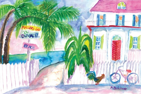 Markus & Martina Bleichner: Key West Pink House And Signpost With Bike by Markus & Martina Bleichner
