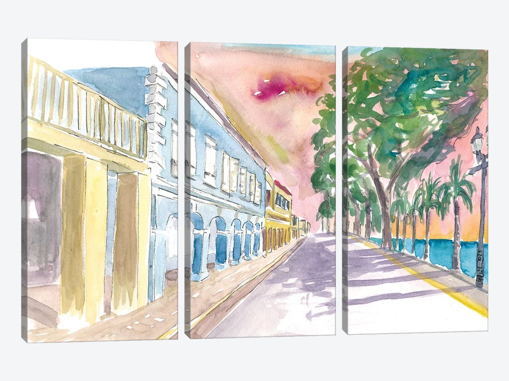 Frederiksted Us Virgin Islands Colonial Promenade At Sunset St Croix by Markus & Martina Bleichner 3-piece Canvas Art Print