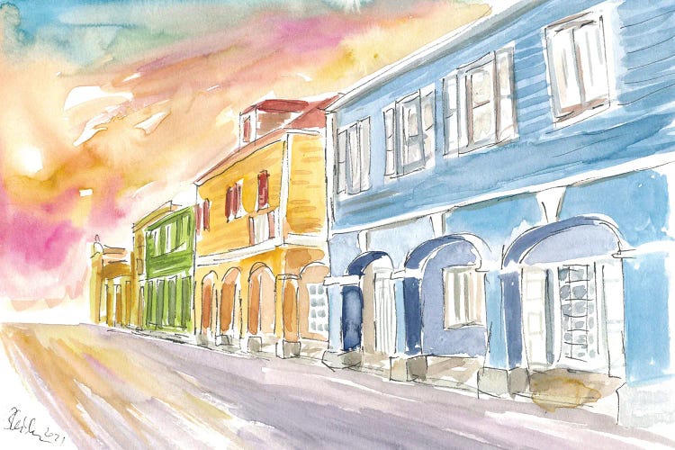 Christiansted Us Virgin Islands Colonial Street Scene At Sunset St Croix