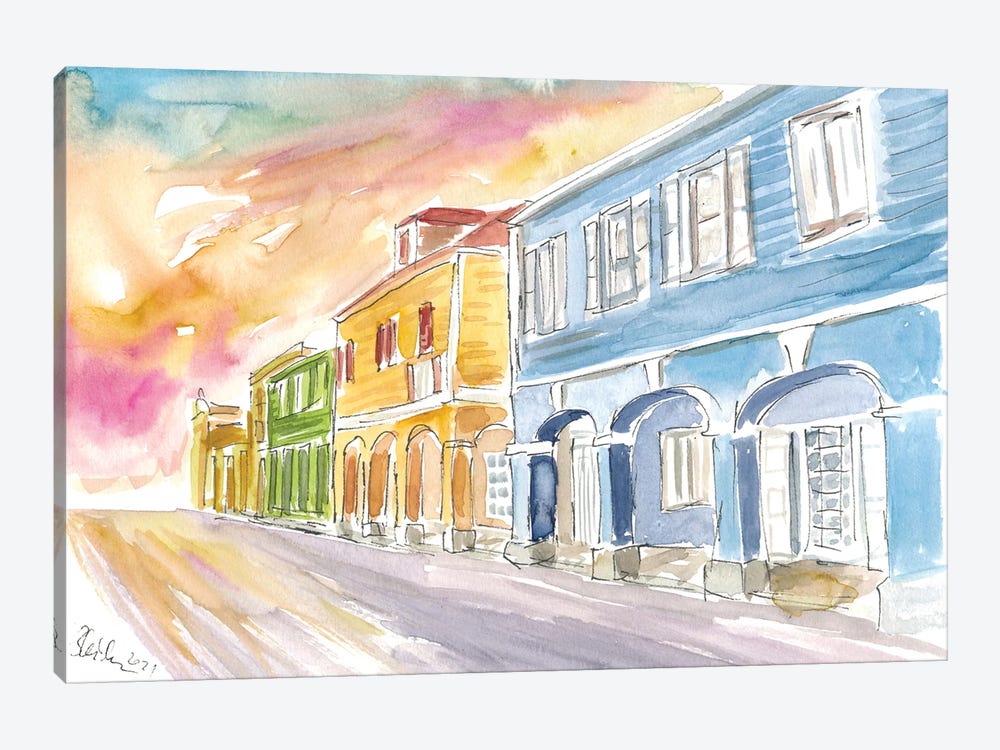 Christiansted Us Virgin Islands Colonial Street Scene At Sunset St Croix by Markus & Martina Bleichner 1-piece Canvas Artwork