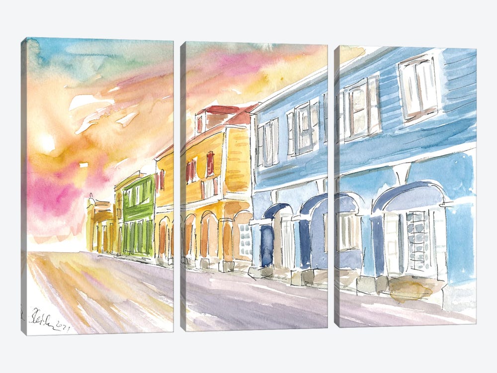 Christiansted Us Virgin Islands Colonial Street Scene At Sunset St Croix by Markus & Martina Bleichner 3-piece Canvas Art