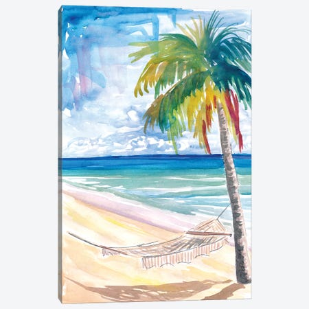 Hammock Palm Turquoise Sea At Lonely Caribbean Beach Canvas Print #MMB487} by Markus & Martina Bleichner Canvas Artwork