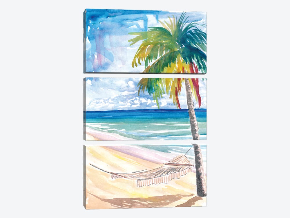 Hammock Palm Turquoise Sea At Lonely Caribbean Beach by Markus & Martina Bleichner 3-piece Art Print