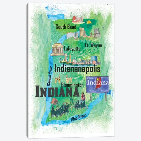 USA, Indiana Illustrated Travel Poster Canvas Print #MMB48} by Markus & Martina Bleichner Art Print