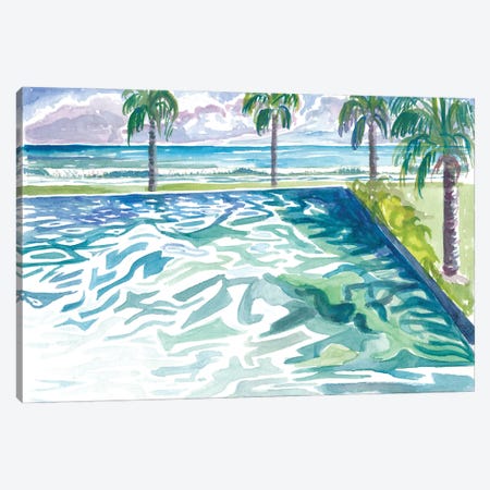 Infinity Pool With Tropical Seaview And Waves Canvas Print #MMB493} by Markus & Martina Bleichner Canvas Artwork