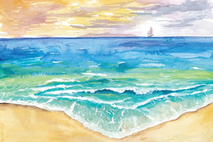 View Of Martinique From Antigua With Waves And Sailingboat by Markus & Martina Bleichner wall art