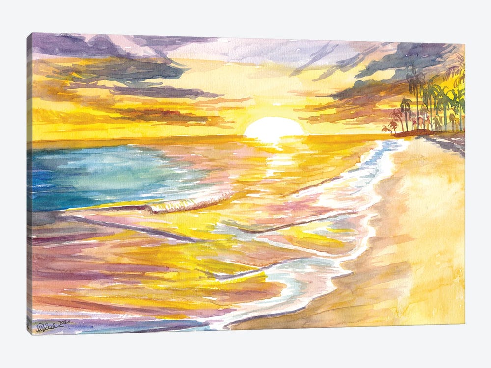 Romantic Island Sunset With Waves Palms Beach by Markus & Martina Bleichner 1-piece Canvas Art