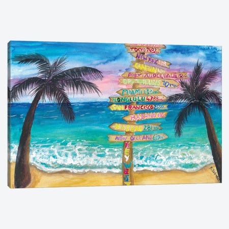Tropical Southernmost Sunset Wanderlust Signpost In Key West Canvas Print #MMB499} by Markus & Martina Bleichner Canvas Art