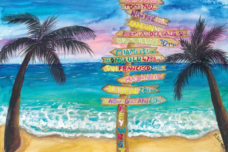 Tropical Southernmost Sunset Wanderlust Signpost In Key West