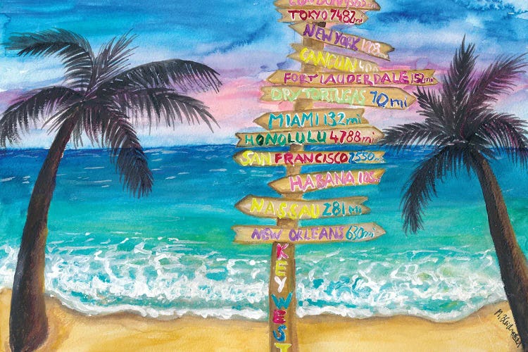 Tropical Southernmost Sunset Wanderlust Signpost In Key West by Markus & Martina Bleichner wall art