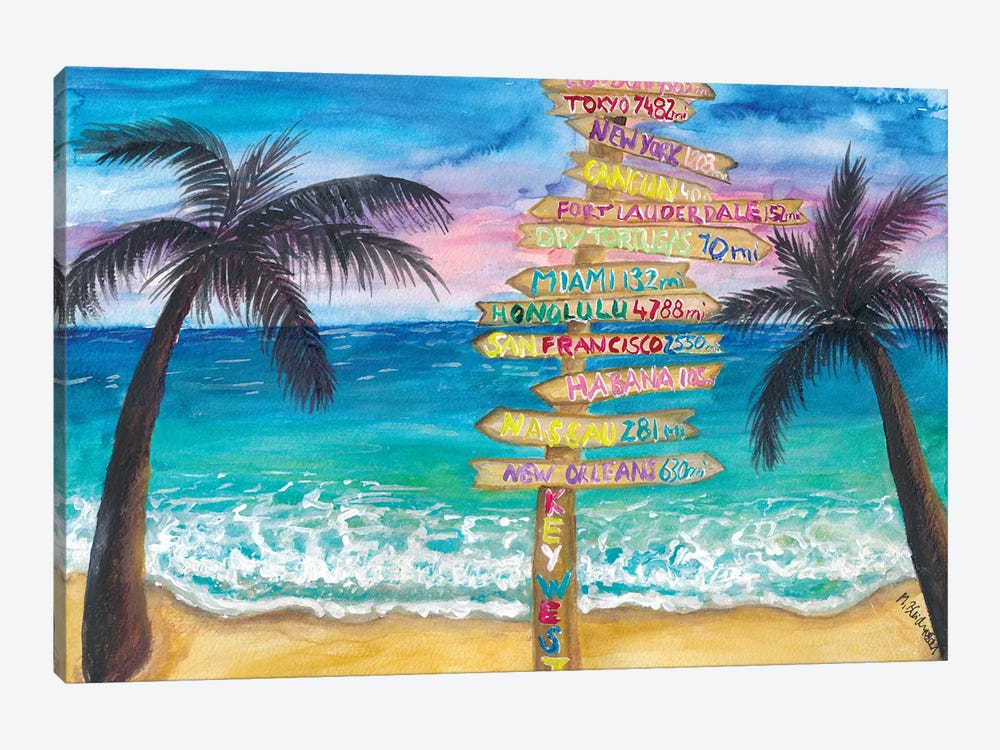 Tropical Southernmost Sunset Wanderlust Signpost In Key West by Markus & Martina Bleichner 1-piece Canvas Wall Art
