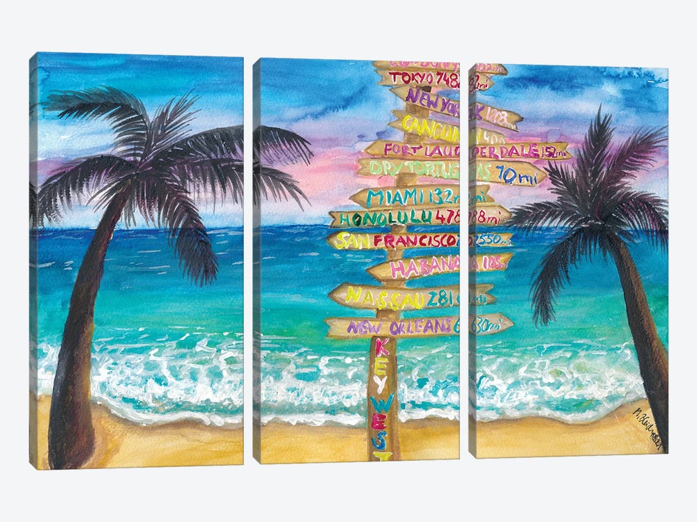 Tropical Southernmost Sunset Wanderlust Signpost In Key West by Markus & Martina Bleichner 3-piece Canvas Art