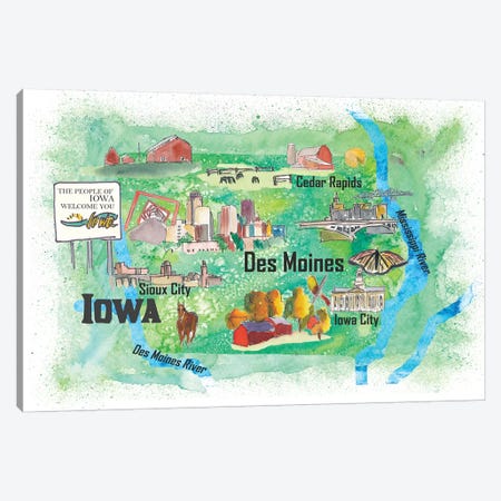 USA, Iowa Illustrated Travel Poster Canvas Print #MMB49} by Markus & Martina Bleichner Art Print