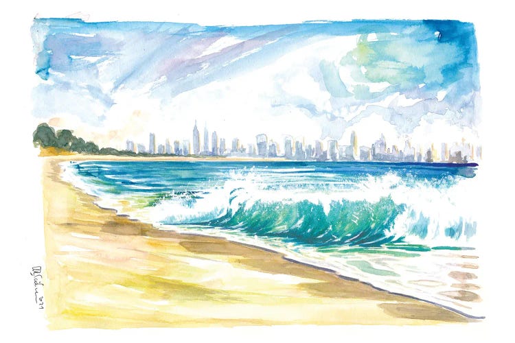 New Jersey Beach View With Breaking Waves And Manhattan Skyline by Markus & Martina Bleichner wall art