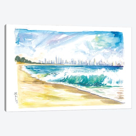New Jersey Beach View With Breaking Waves And Manhattan Skyline Canvas Print #MMB501} by Markus & Martina Bleichner Canvas Wall Art