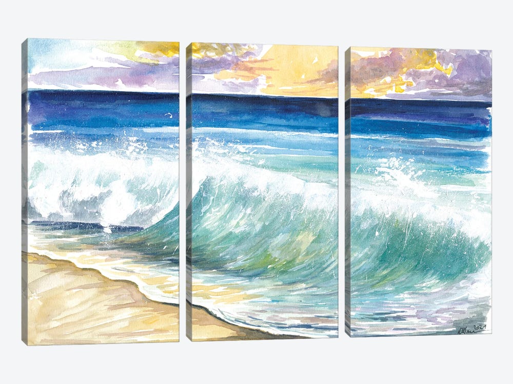 Breaking Eastern Caribbean Waves With Sunset On Antilles Island by Markus & Martina Bleichner 3-piece Art Print