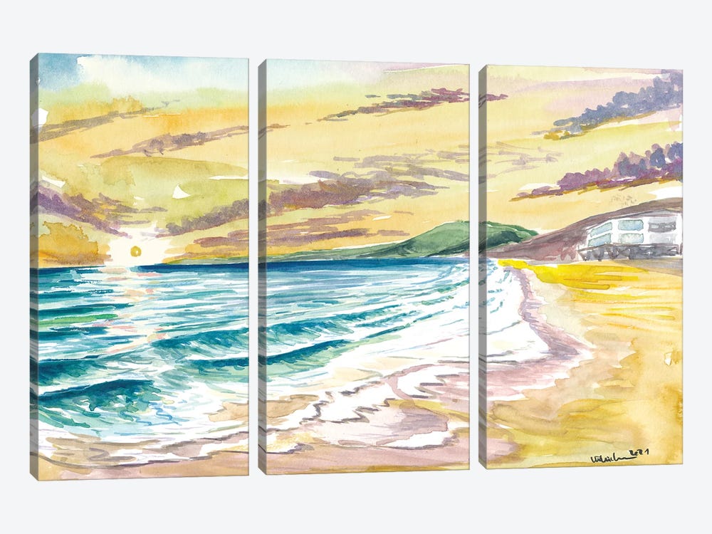 Malibu Sunset With Ocean Waves by Markus & Martina Bleichner 3-piece Canvas Art