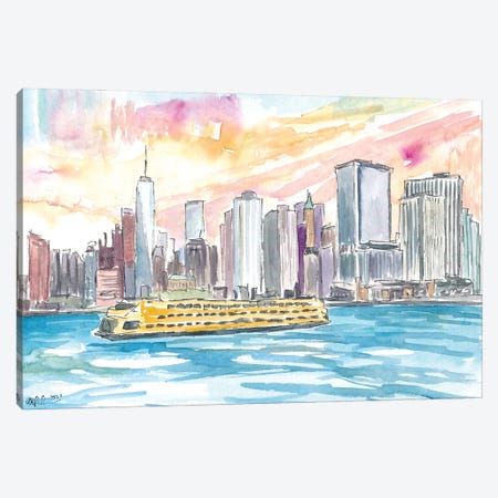 Staten Island Ferry With Manhattan Skyline Canvas Print #MMB509} by Markus & Martina Bleichner Canvas Art