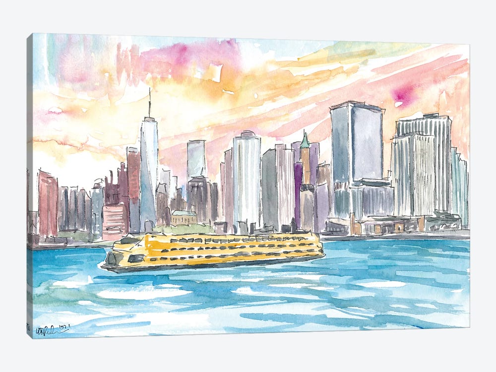 Staten Island Ferry With Manhattan Skyline by Markus & Martina Bleichner 1-piece Canvas Art