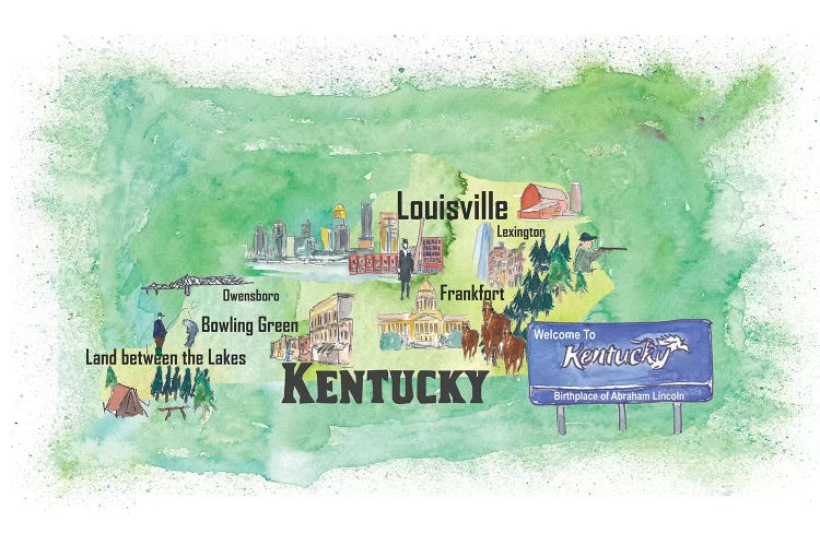 USA, Kentucky Illustrated Travel Poster