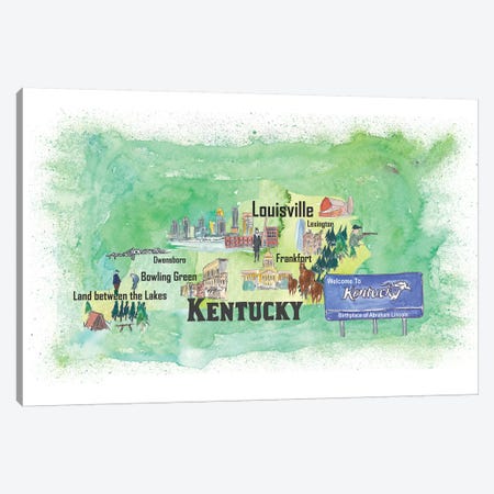 USA, Kentucky Illustrated Travel Poster Canvas Print #MMB50} by Markus & Martina Bleichner Canvas Wall Art