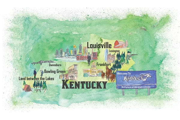 Kentucky: USA, Kentucky Illustrated Travel Poster by Markus & Martina Bleichner
