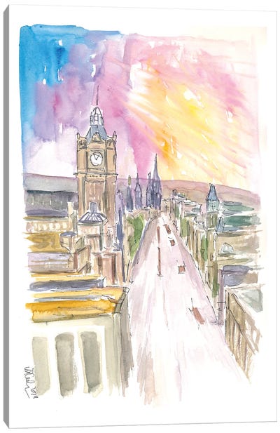Edinburgh Princess Street At Sunset Canvas Art Print - Edinburgh