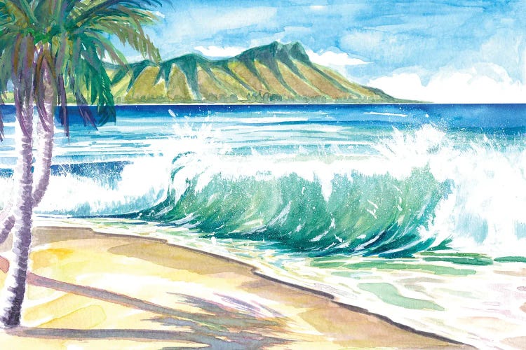 Waikiki Waves With Ocean Spray In Honolulu Hawaii