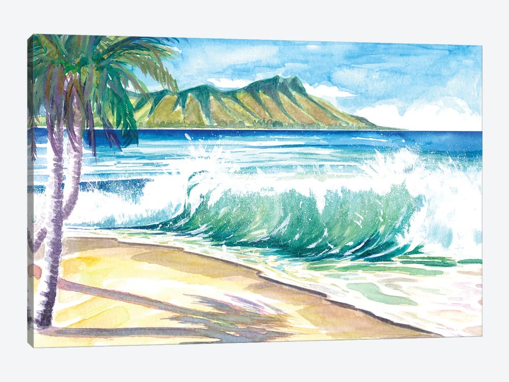 Waikiki Waves With Ocean Spray In Honolulu Hawaii by Markus & Martina Bleichner 1-piece Canvas Print