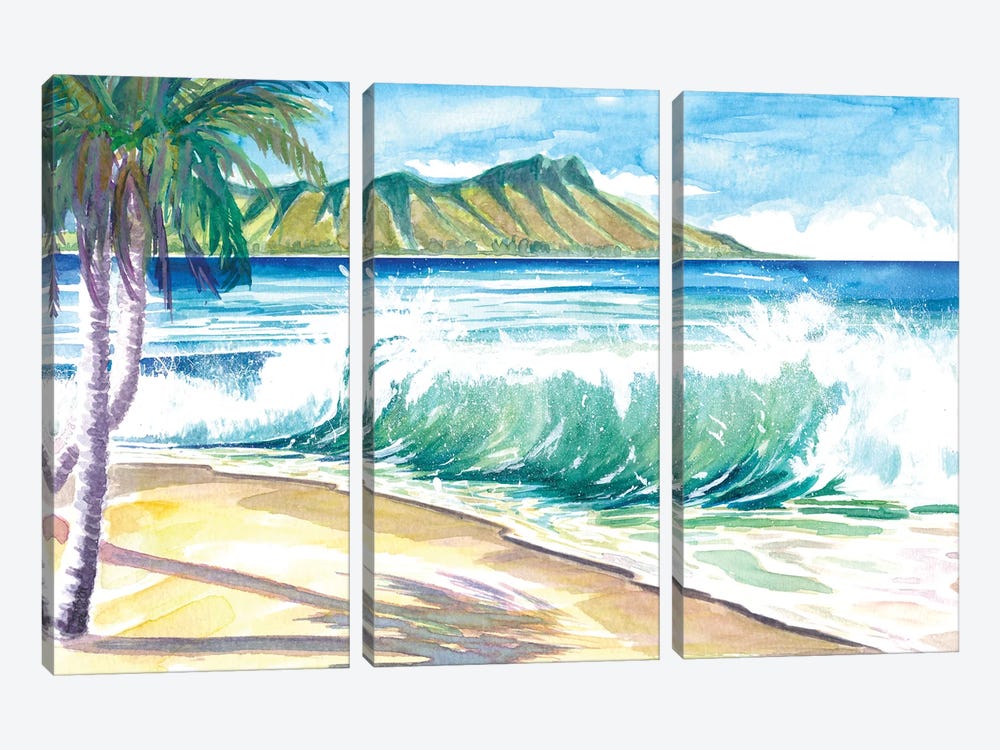 Waikiki Waves With Ocean Spray In Honolulu Hawaii by Markus & Martina Bleichner 3-piece Art Print