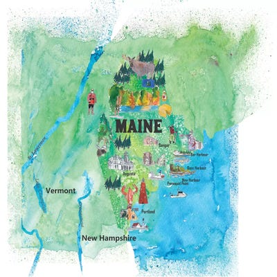 USA, Maine Travel Poster by Markus & Martina Bleichner framed canvas print